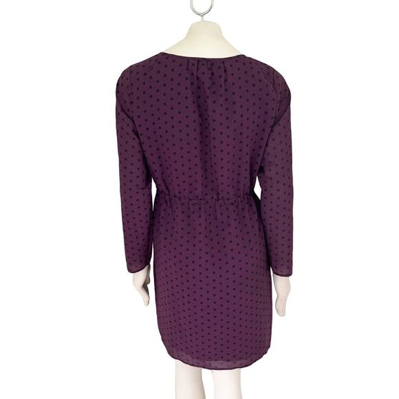 J.CREW Lightweight Long Sleeve Polkadot Dress in Eggplant & Black SZ 8 - Picture 5 of 9